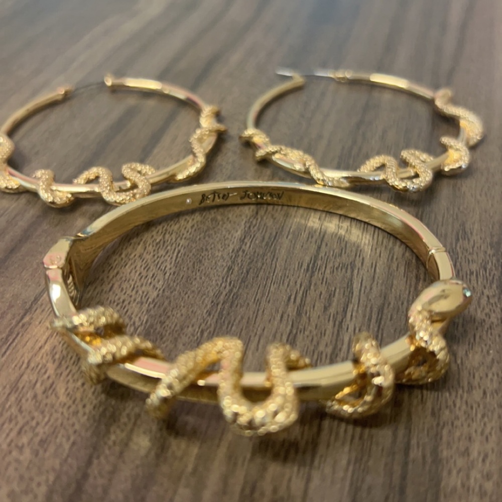 Betsy Johnson snake bangle and hoop earrings